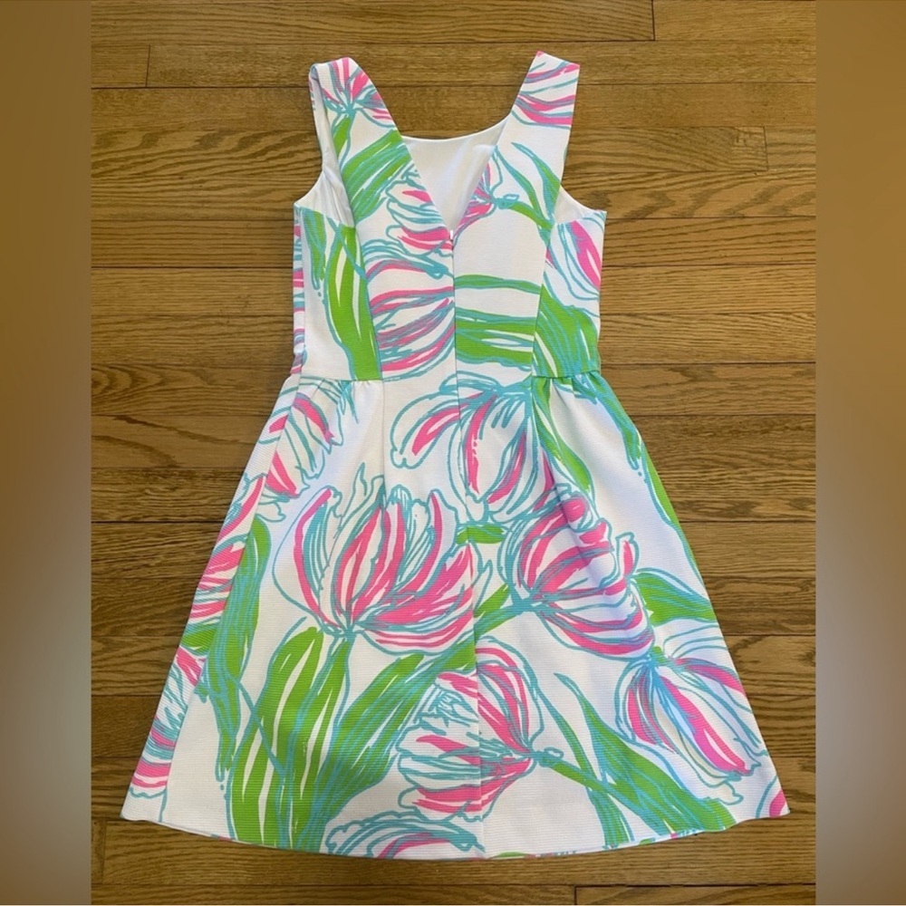 Lilly Pulitzer Bella Dress Ring The Bellboy Pink Green Floral Size Medium - Picture 5 of 14